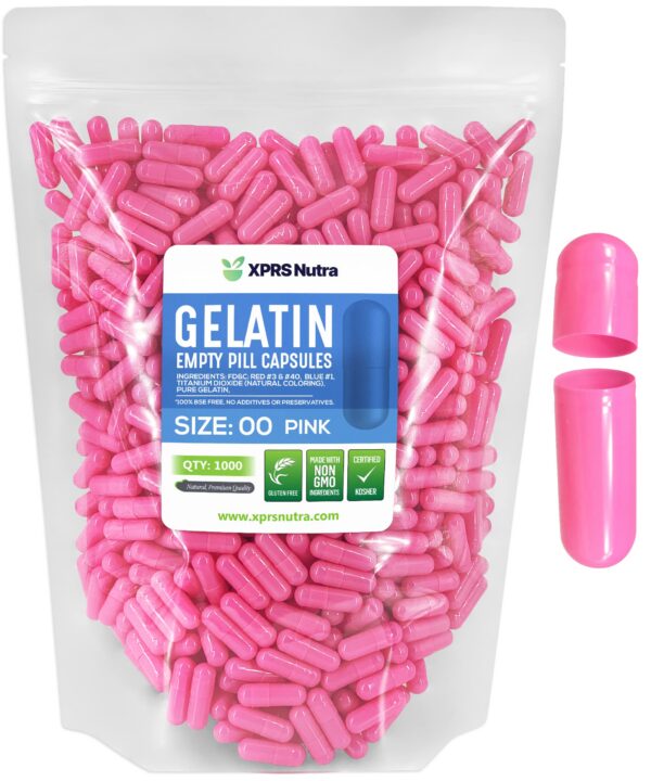Cápsulas gelatina vacías tamaño 00 rosa paquete 1000 piezas