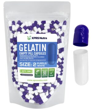 Paquete de 500 cápsulas vacías tamaño 2 moradas y blancas
