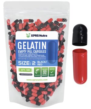 Version 1.0.0 XPRS Nutra cápsulas vacías gelatina tamaño 2 negro y rojo caja frontal