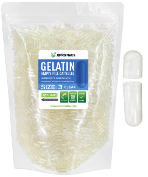 Version 1.0.0 Paquete de cápsulas vacías tamaño 3 XPRS Nutra color claro rojo y blanco