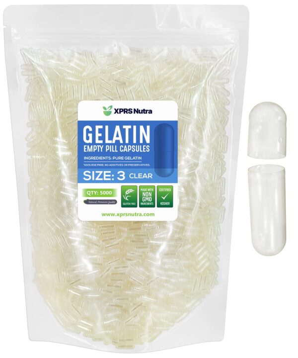 Paquete de cápsulas vacías tamaño 3 XPRS Nutra color claro rojo y blanco