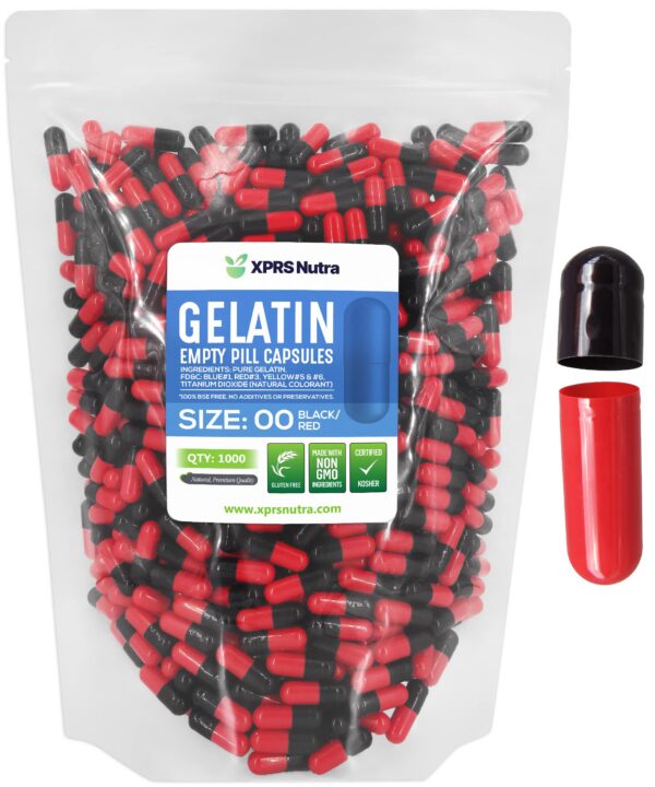 Paquete grande de cápsulas vacías negro y rojo XPRS Nutra tamaño 00