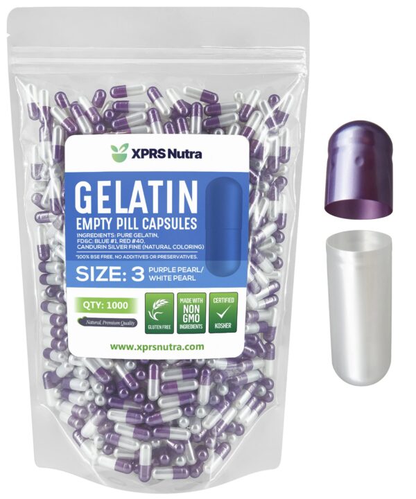 Cápsulas vacías tamaño 3 perla púrpura y blanco