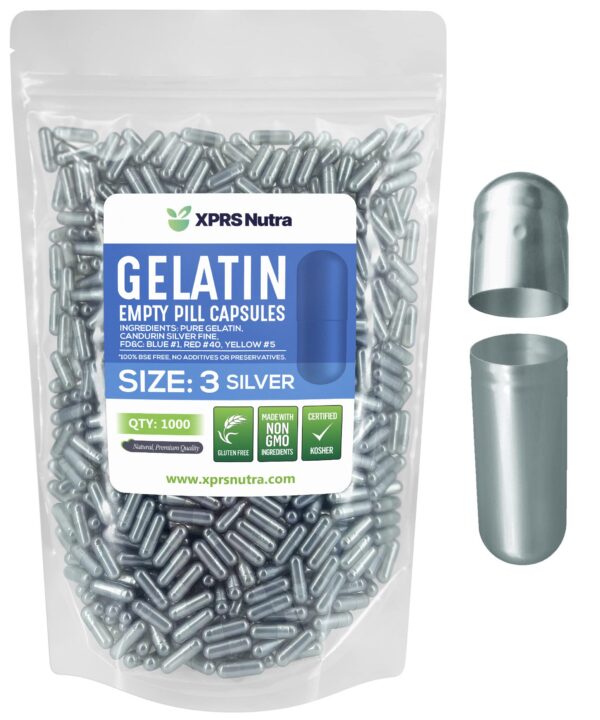 Paquete cápsulas vacías XPRS Nutra tamaño 3 color plata