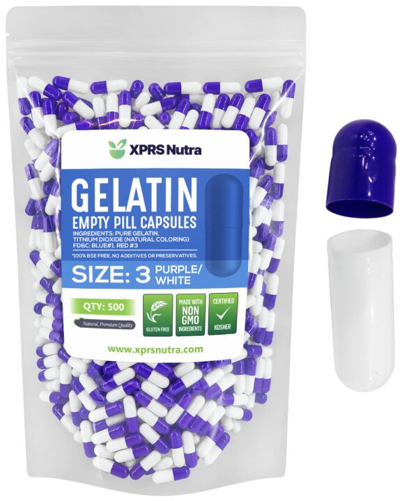 XPRS Nutra cápsulas vacías tamaño 3 púrpura blanco 500 conteo