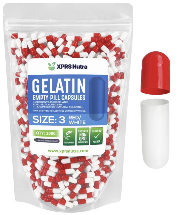 XPRS Nutra cápsulas vacías tamaño 3 rojo blanco 1000 conteo
