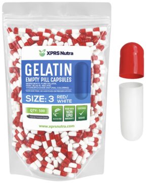 Version 1.0.0 XPRS Nutra cápsulas vacías tamaño 3 rojo blanco 500 conteo