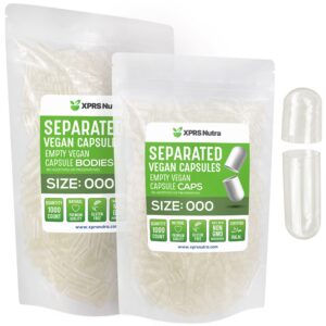 Cápsulas veganas XPRS Nutra tamaño 000 separadas en bolsas