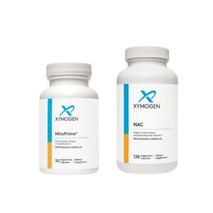 Frente del empaque XYMOGEN MitoPrime y NAC