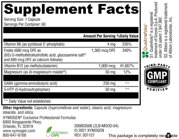 Etiqueta de ingredientes Mood Food XYMOGEN