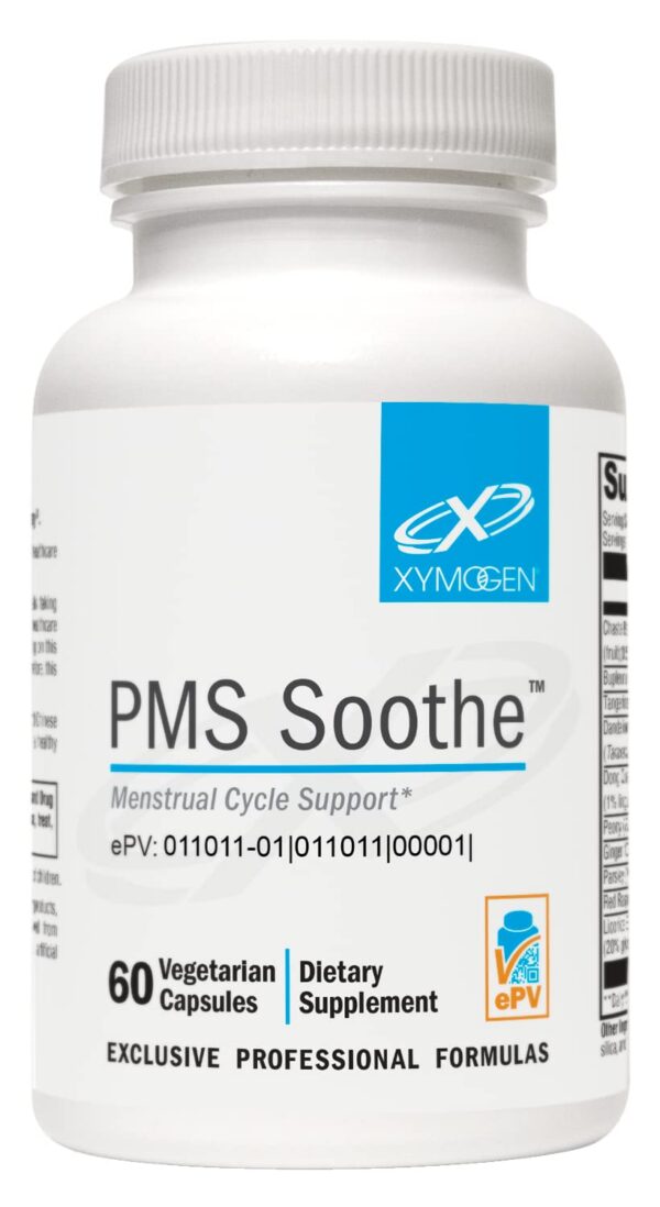Version 1.0.0 Suplemento XYMOGEN PMS Soothe apoyo ciclo menstrual 60 cápsulas