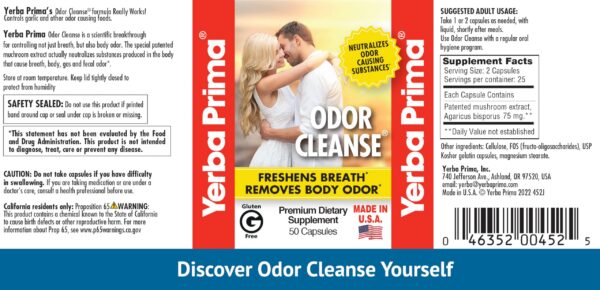 Yerba Prima Odor Cleanse cápsulas presentación lateral