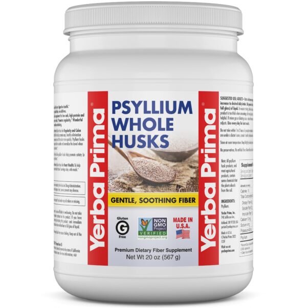 Yerba Prima Psyllium cáscaras enteras suplemento 20oz vegano