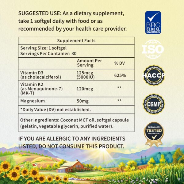 Etiqueta del producto YMINGKJ Vitamin D3 K2 5000 UI