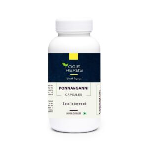 Botella YOGIS HERBS Ponnanganni cápsulas para salud capilar y detox