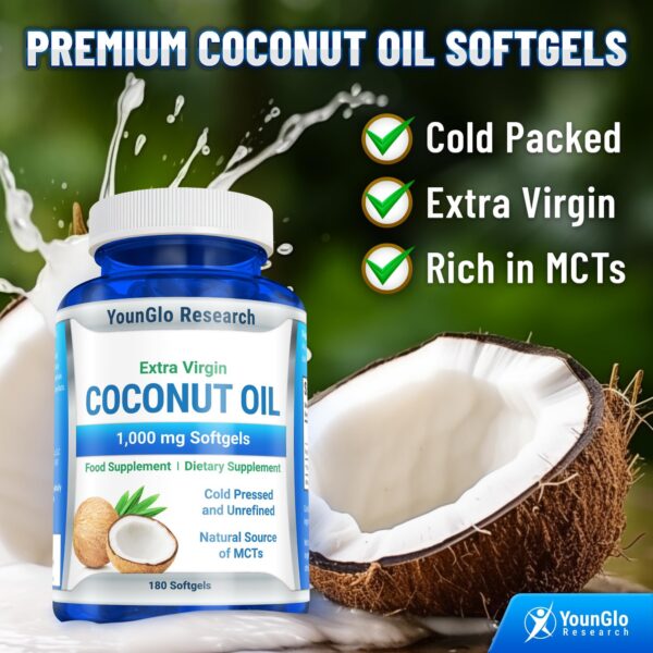 Frasco de aceite de coco con etiqueta nutricional