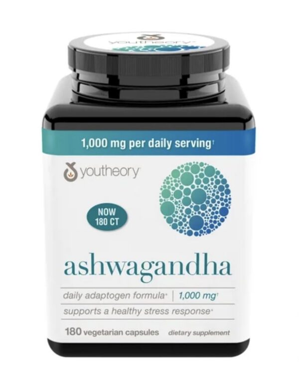 Youtheory Ashwagandha 1000mg KSM-66 frasco 180 cápsulas