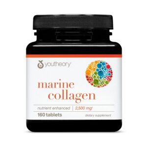Frente del envase Youtheory Colágeno Marino 2,500 mg 160 tabletas