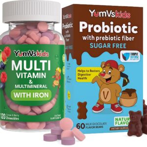 YUM-V'S Probiotics & Multivitamin bundle niños frasco y etiqueta