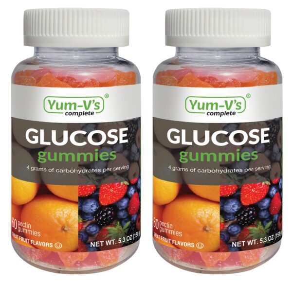 Frasco de YUM-V'S Glucose Gummies con etiqueta