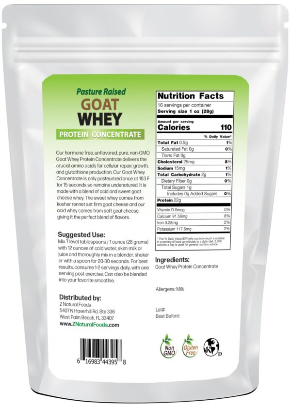 Frasco de proteína de suero de cabra mostrando el envase