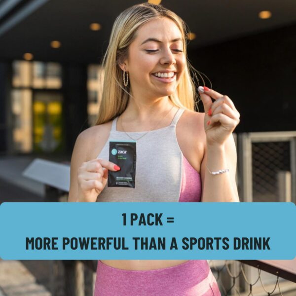 Vista lateral paquete suplemento Zaca sabor baya