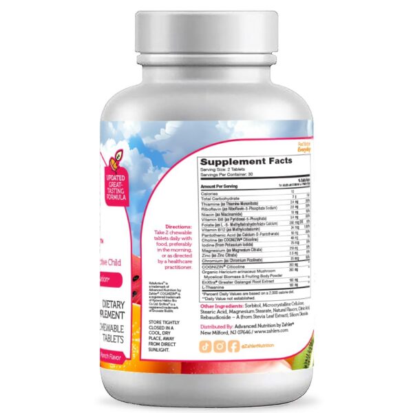 Detalle de tabletas masticables Zahler KidsActive para concentración infantil