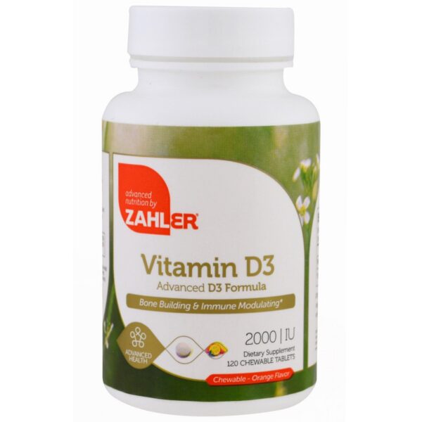 Zahler vitaminas D3 masticables caja y tabletas con sabor naranja