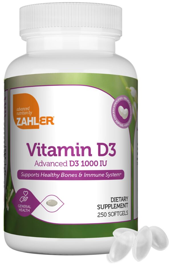 Zahler vitamina d3 avanzada 1000 iu softgels frasco 250 cápsulas