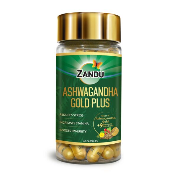 Version 1.0.0 Zandu Ashwagandha Gold Plus frasco principal 60 cápsulas