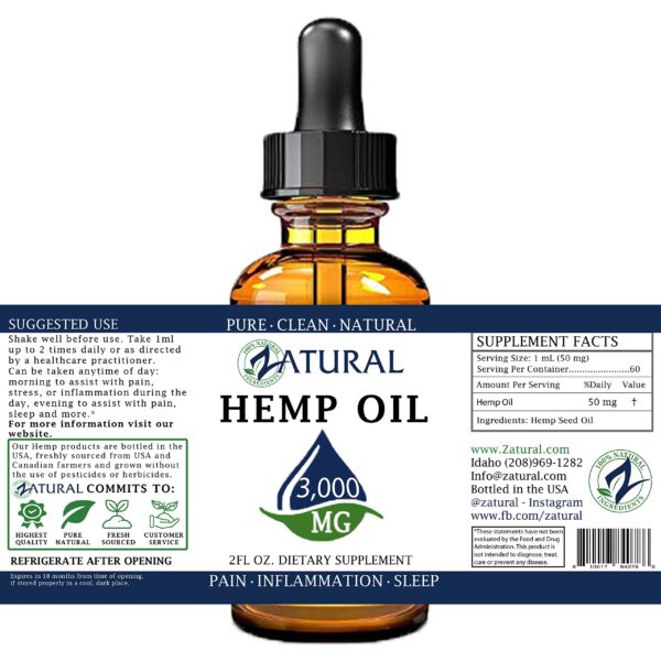 Etiqueta de Zatural Hemp Oil Drops