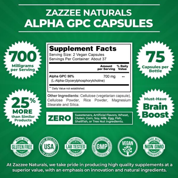 Etiqueta de Zazzee Alpha GPC 700 mg