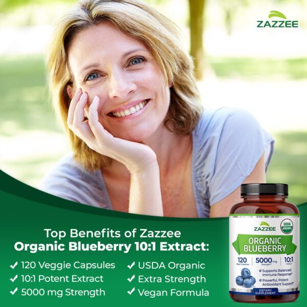 Frente del envase Zazzee Blueberry Organic
