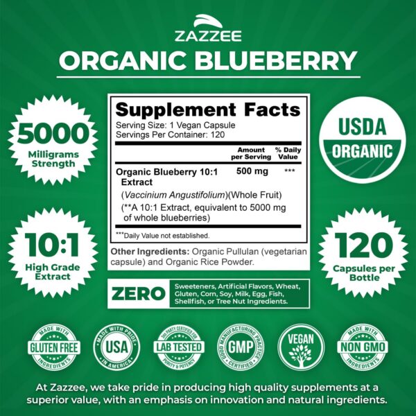 Etiqueta de Zazzee Blueberry Organic Extract