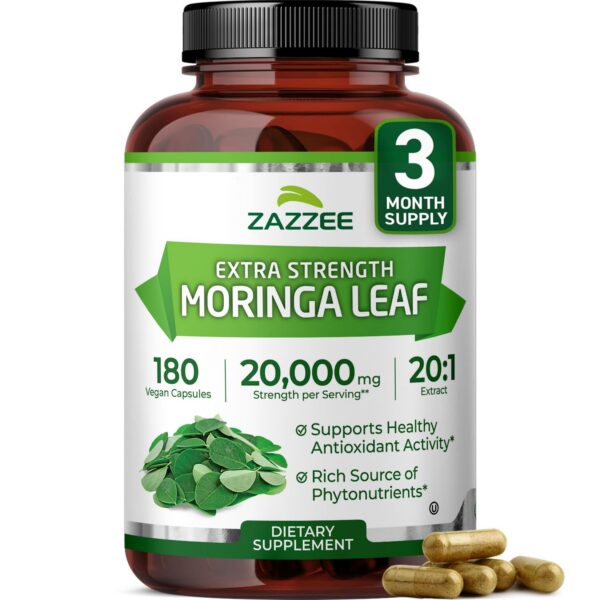Frasco de moringa orgánica con cápsulas