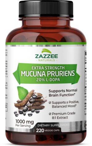 Zazzee Mucuna Pruriens extracto extra fuerte 220 cápsulas veganas