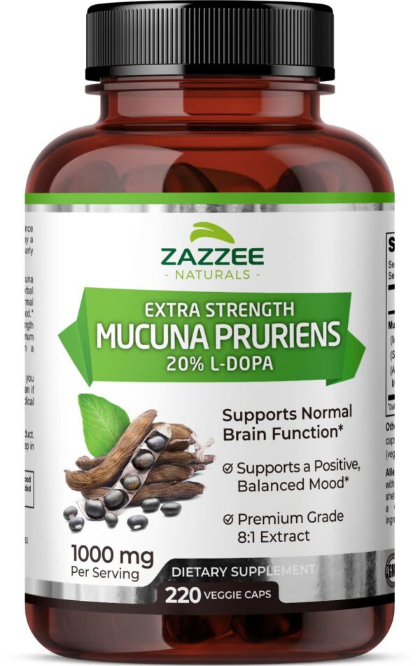 Version 1.0.0 Zazzee Mucuna Pruriens extracto extra fuerte 220 cápsulas veganas