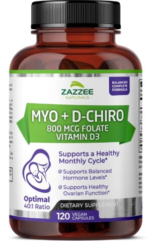Zazzee Myo-Inositol D-Chiro cápsulas veganas fertilidad