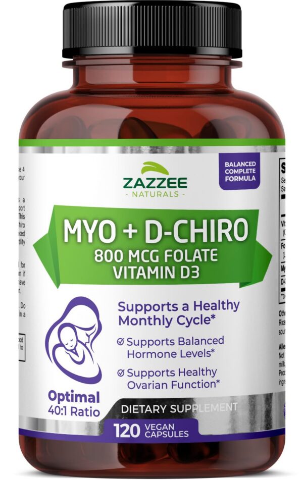 Zazzee Myo-Inositol D-Chiro cápsulas veganas fertilidad