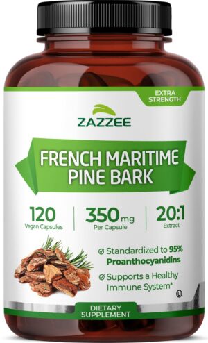 Frasco de Zazzee Pine Bark 120 cápsulas veganas