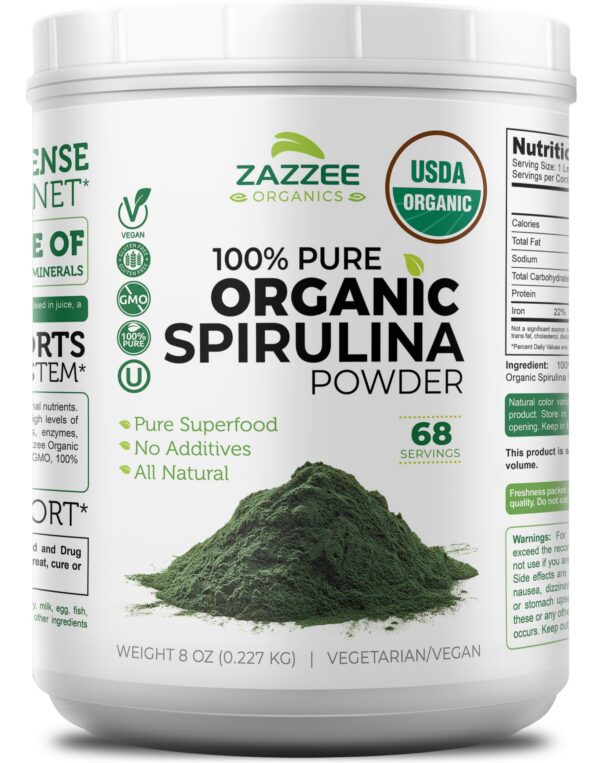 Frasco de spirulina organica Zazzee