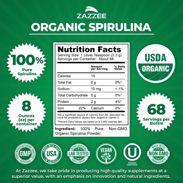 Etiqueta de spirulina orgánica Zazzee
