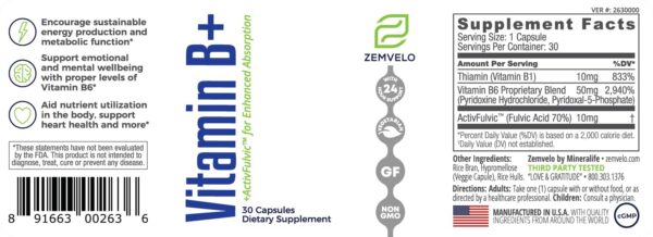 Presentación de Zemvelo Vitamin B+ 30 días