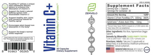 Etiqueta Zemvelo Vitamin C+ detalle