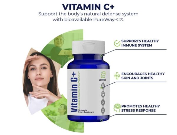 Frasco Zemvelo Vitamin C+ con etiqueta