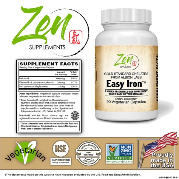 Zen Supplements Hierro 25 mg cápsulas veganas frasco