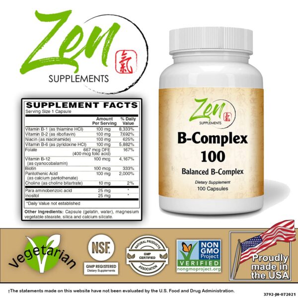 Zen Supplements suplemento complejo B cápsulas cierre