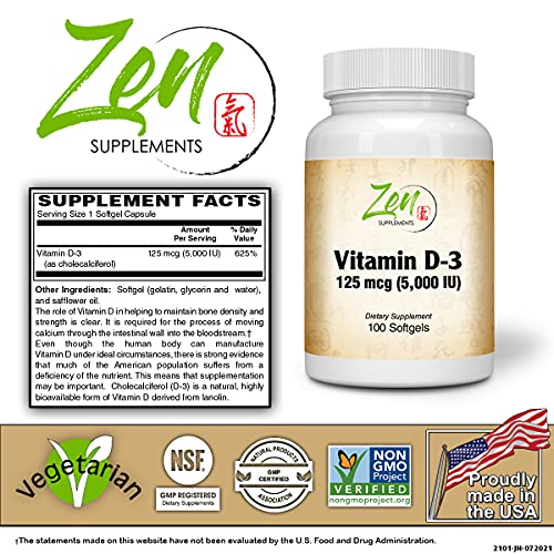 Zen Supplements vitamina d3 5000 soporte inmunológico cápsula blanda