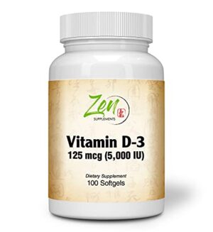 Zen Supplements vitamina d3 5000 ui frasco de 100 cápsulas blandas