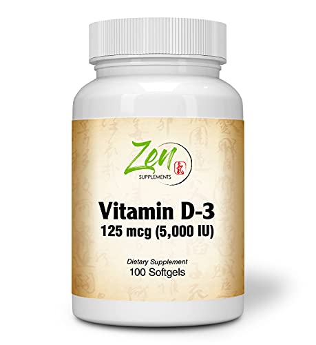 Zen Supplements vitamina d3 5000 ui frasco de 100 cápsulas blandas